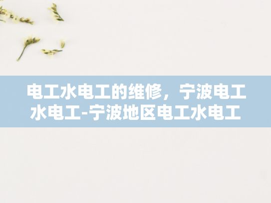 电工水电工的维修，宁波电工水电工-宁波地区电工水电工维修服务概览