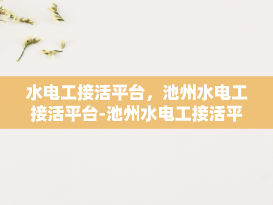 水电工接活平台，池州水电工接活平台-池州水电工接活平台，打造高效服务与专业保障