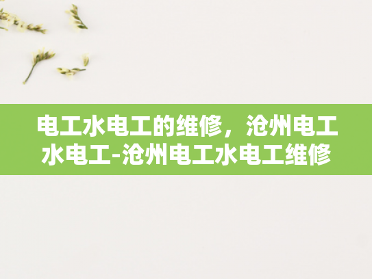 电工水电工的维修，沧州电工水电工-沧州电工水电工维修服务的重要性与实践