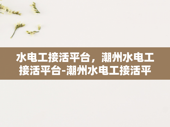 水电工接活平台，潮州水电工接活平台-潮州水电工接活平台，连接专业与需求，打造高效服务生态