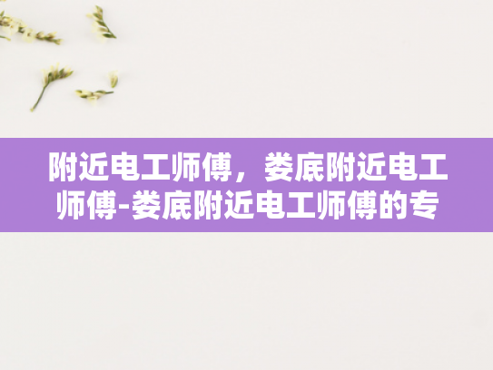 附近电工师傅，娄底附近电工师傅-娄底附近电工师傅的专业技能与服务