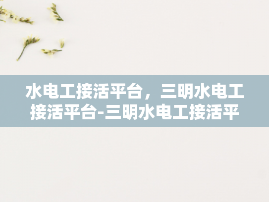 水电工接活平台，三明水电工接活平台-三明水电工接活平台，连接需求与服务的桥梁