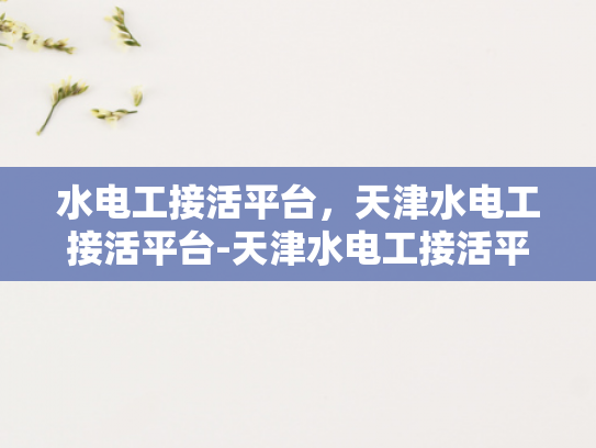 水电工接活平台，天津水电工接活平台-天津水电工接活平台，高效匹配与服务保障