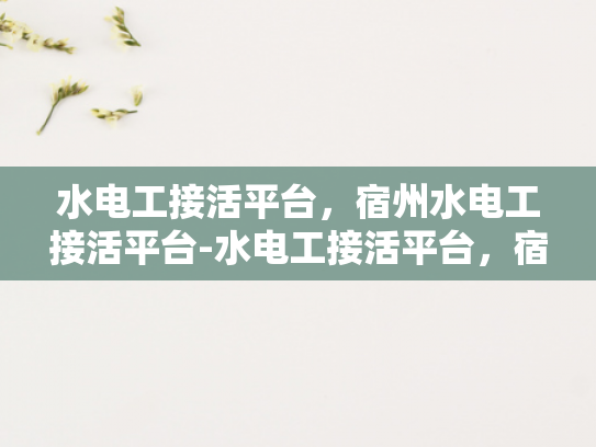 水电工接活平台，宿州水电工接活平台-水电工接活平台，宿州水电工接活平台的崛起与挑战