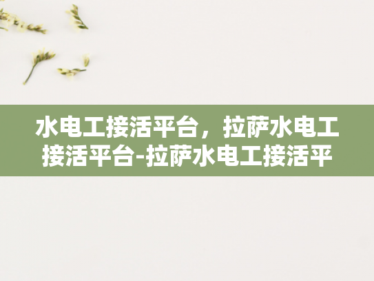 水电工接活平台，拉萨水电工接活平台-拉萨水电工接活平台，连接需求与服务的桥梁